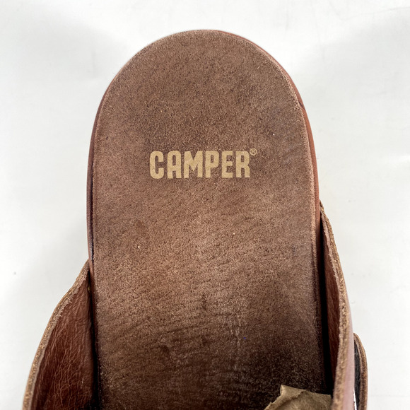 Camper Mules Clogs Slip On Womens Size EU 37/US 6 Brown Leather Wooden Heel - Picture 4 of 11